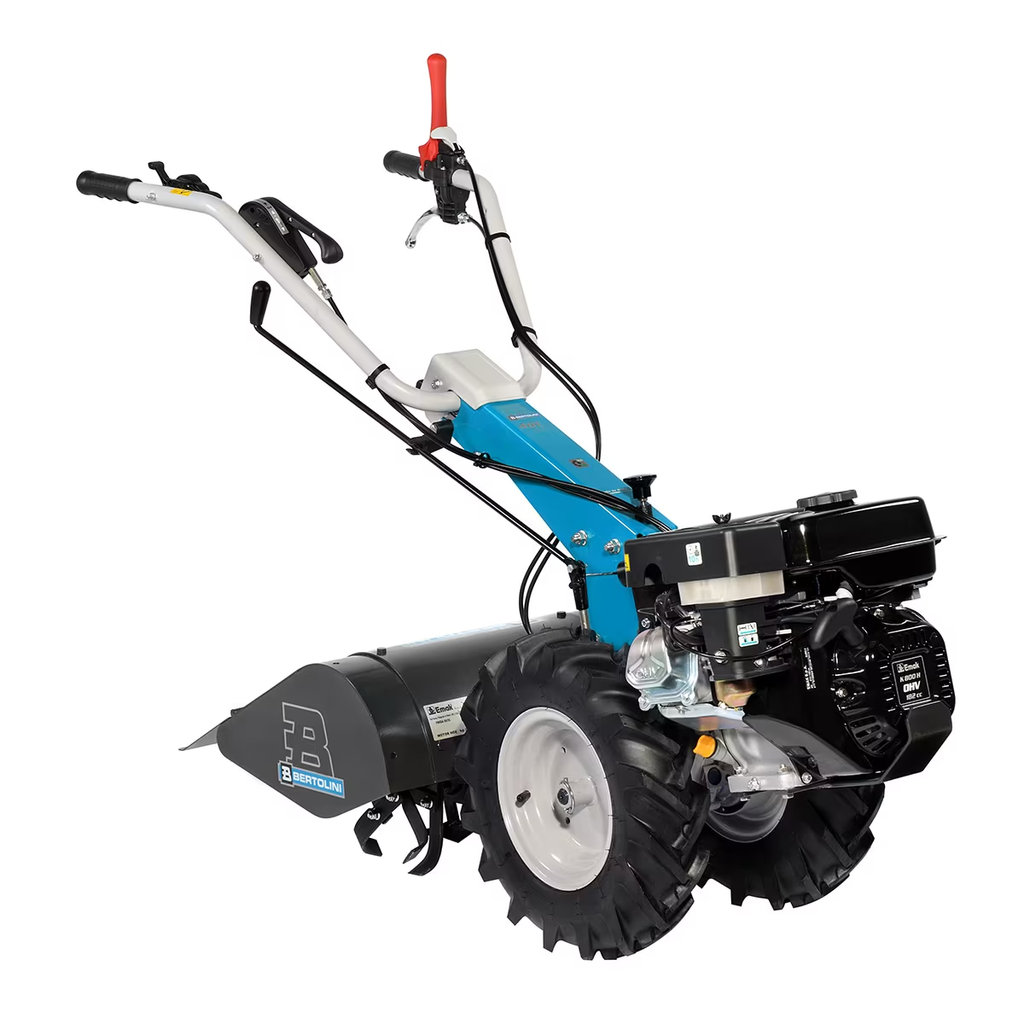 Bertolini 401 two-wheel walk-behind tractor with tiller box attachment for gardeners, small-scale farms, market farmers, homesteaders, vineyards and orchards.