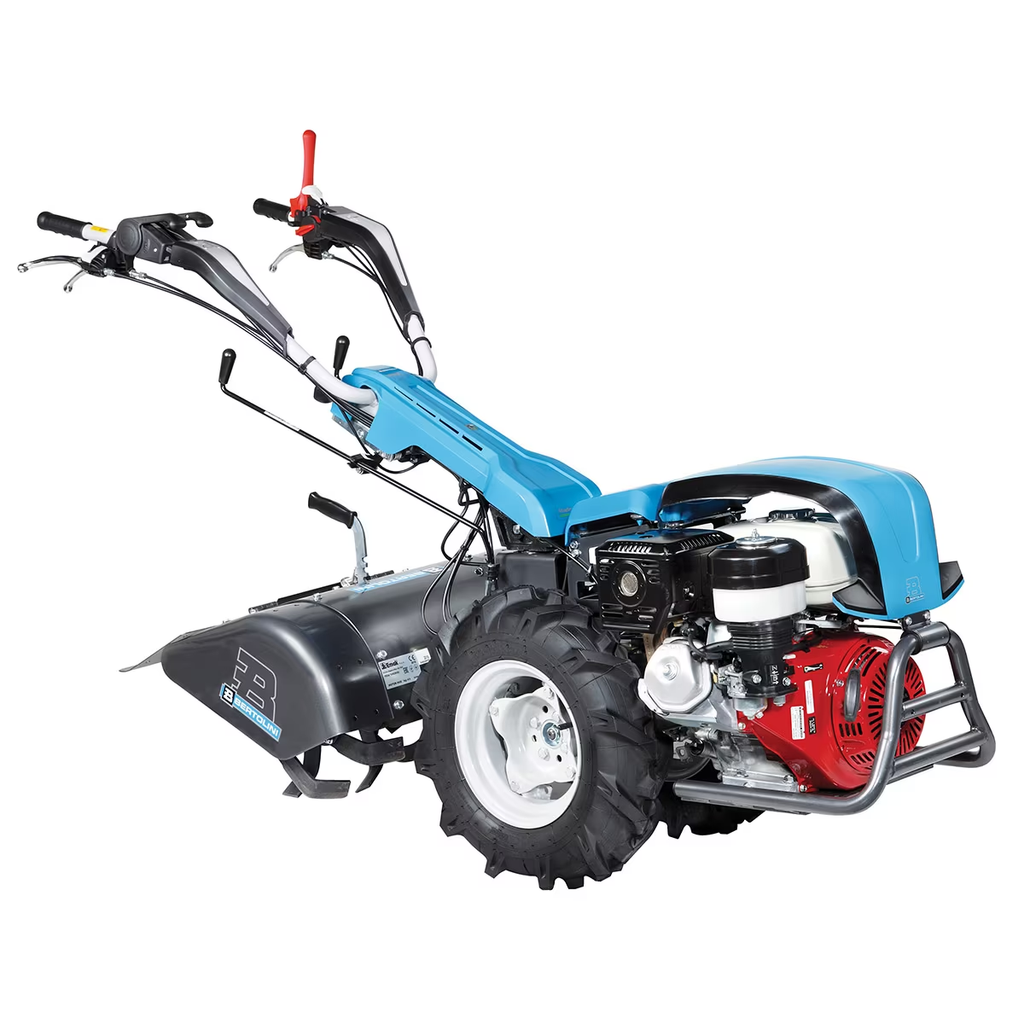 Bertolini 413 two-wheel walk-behind tractor with tiller box attachment for professional farms, market farms, homesteaders, vineyards and orchards.