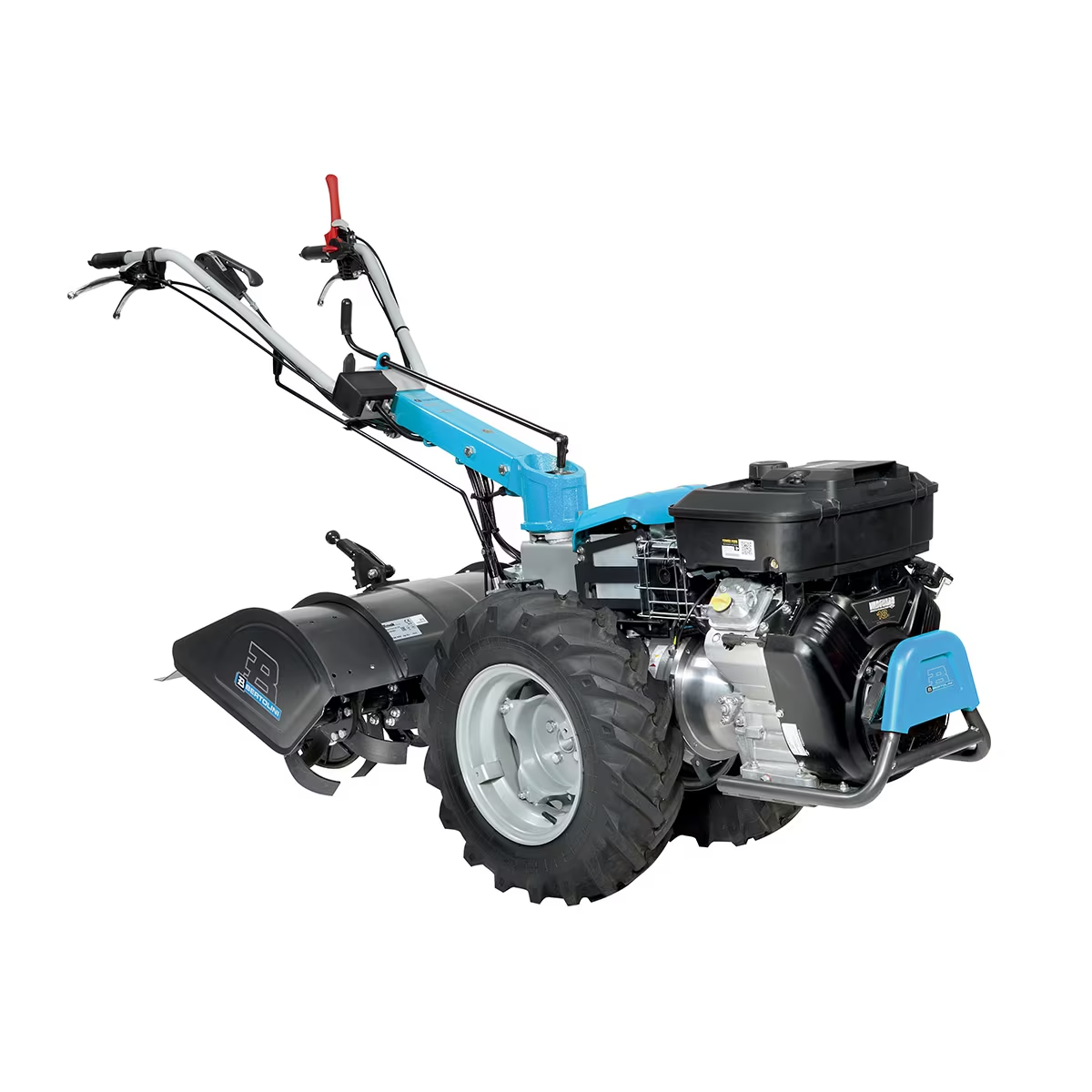 Bertolini 418 two-wheel walk-behind tractor with tiller box attachment for professional farms, market farms, homesteaders, vineyards and orchards.