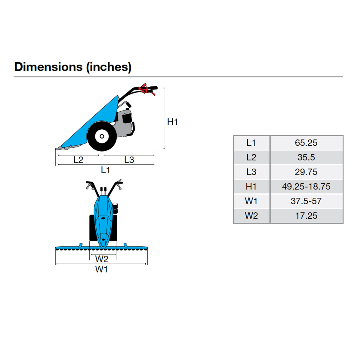 Bertolini 145S dimensions chart